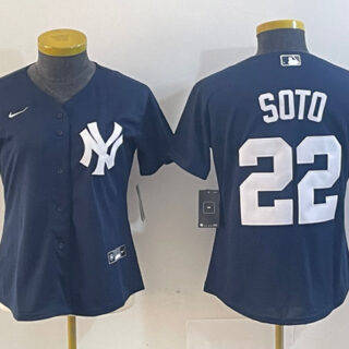 Women's New York Yankees #22 Juan Soto Navy Stitched Jersey(Run Small)