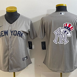 Women's New York Yankees Gray Team Big Logo Cool Base Stitched Jersey(Run Small)