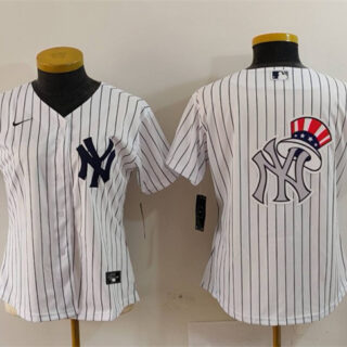 Women's New York Yankees White Team Big Logo Cool Base Stitched Jersey(Run Small)
