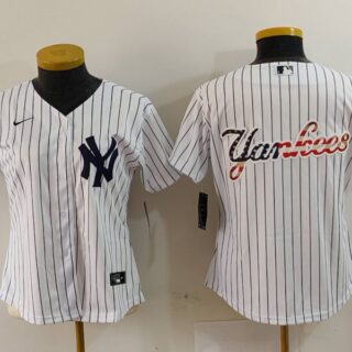 Women's New York Yankees White Team Big Logo Cool Base Stitched Jersey(Run Small)