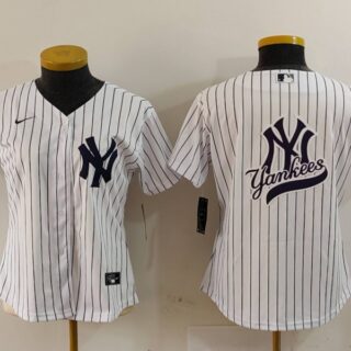 Women's New York Yankees White Team Big Logo Cool Base Stitched Jersey(Run Small)