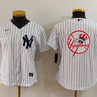 Women's New York Yankees White Team Big Logo Cool Base Stitched Jersey(Run Small)