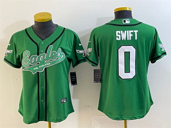 Women's Philadelphia Eagles #0 D'Andre Swift Green Cool Base Stitched Baseball Jersey(Run Small)