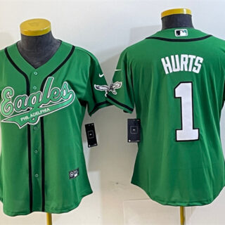 Women's Philadelphia Eagles #1 Jalen Hurts Green Cool Base Stitched Baseball Jersey(Run Small)