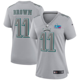 Women's Philadelphia Eagles #11 A.J. Brown Grey Super Bowl LVII Patch Atmosphere Fashion Stitched Game Jersey(Run Small)