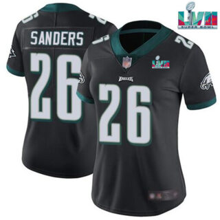 Women's Philadelphia Eagles #26 Miles Sanders Black Super Bolw LVII Patch Vapor Untouchable Limited Stitched Football Jersey(Run Small)