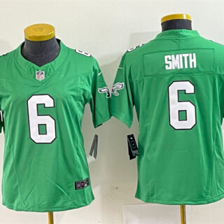 Women's Philadelphia Eagles #6 DeVonta Smith Green 2023 F.U.S.E. Stitched Football Jersey(Run Small)