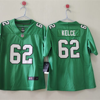 Women's Philadelphia Eagles #62 Jason Kelce Kelly Green Vapor Stitched Football Jersey(Run Small)