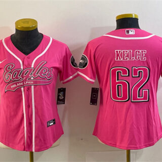 Women's Philadelphia Eagles #62 Jason Kelce Pink Cool Base Stitched Baseball Jersey(Run Small)