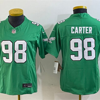 Women's Philadelphia Eagles #98 Jalen Carter Green 2023 F.U.S.E. Stitched Football Jersey(Run Small)