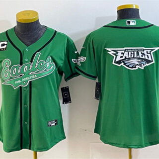 Women's Philadelphia Eagles Green Team Big Logo With 3-Star C Patch Cool Base Stitched Baseball Jersey(Run Small)