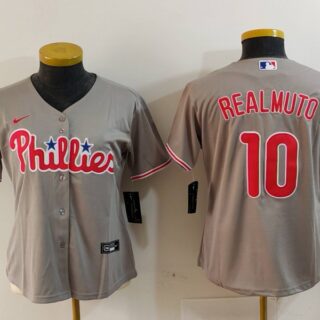 Women's Philadelphia Phillies #10 J.T. Realmuto Grey Cool Base Stitched Baseball Jersey(Run Small)