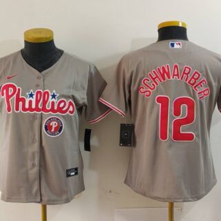 Women's Philadelphia Phillies #12 Kyle Schwarber Grey Cool Base Stitched Baseball Jersey(Run Small)