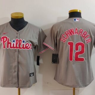 Women's Philadelphia Phillies #12 Kyle Schwarber Grey Cool Base Stitched Baseball Jersey(Run Small)