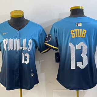 Women's Philadelphia Phillies #13 Stub Blue 2024 City Connect Limited Stitched Baseball Jerseys