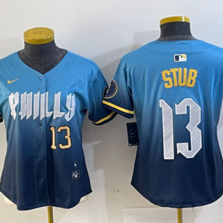 Women's Philadelphia Phillies #13 Stub Blue 2024 City Connect Limited Stitched Baseball Jerseys