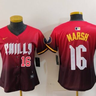 Women's Philadelphia Phillies #16 Brandon Marsh Red 2024 City Connect Limited Stitched Baseball Jerseys