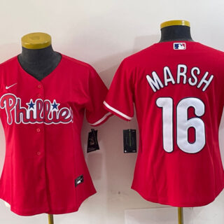 Women's Philadelphia Phillies #16 Brandon Marsh Red Stitched Baseball Jersey(Run Small)