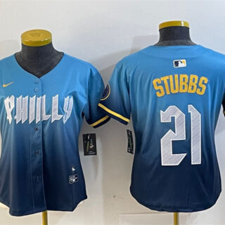 Women's Philadelphia Phillies #21 Garrett Stubbs Blue 2024 City Connect Limited Stitched Baseball Jersey