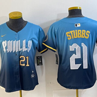 Women's Philadelphia Phillies #21 Garrett Stubbs Blue 2024 City Connect Limited Stitched Jerseys
