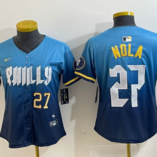 Women's Philadelphia Phillies #27 Aaron Nola Blue 2024 City Connect Limited Stitched Baseball Jersey