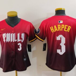 Women's Philadelphia Phillies #3 Bryce Harper Red 2024 City Connect Limited Stitched Baseball Jerseys