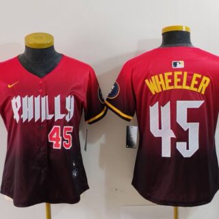 Women's Philadelphia Phillies #45 Zack Wheeler Red 2024 City Connect Limited Stitched Baseball Jerseys