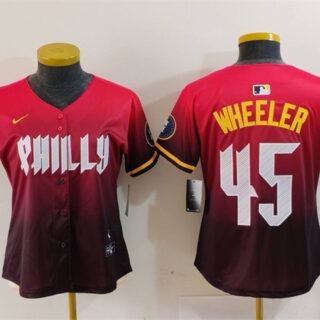 Women's Philadelphia Phillies #45 Zack Wheeler Red 2024 City Connect Limited Stitched Baseball Jersey