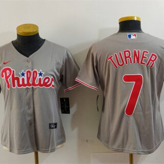 Women's Philadelphia Phillies #7 Trea Turner Grey Cool Base Stitched Baseball Jersey(Run Small)