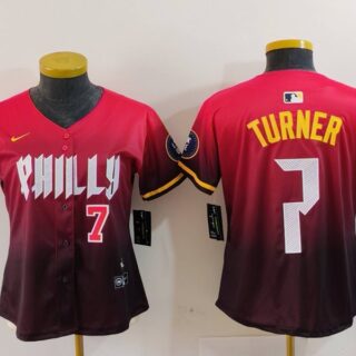 Women's Philadelphia Phillies #7 Trea Turner Red 2024 City Connect Limited Stitched Baseball Jerseys
