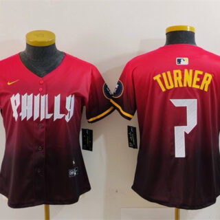 Women's Philadelphia Phillies #7 Trea Turner Red 2024 City Connect Limited Stitched Baseball Jersey