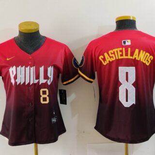 Women's Philadelphia Phillies #8 Nick Castellanos Red 2024 City Connect Limited Stitched Baseball Jerseys