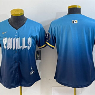 Women's Philadelphia Phillies Blank Blue 2024 City Connect Limited Stitched Baseball Jersey