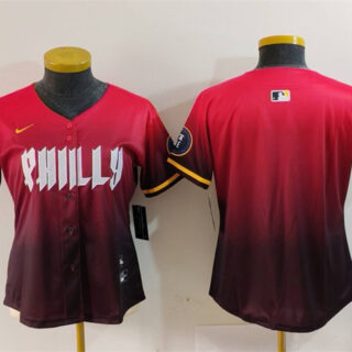 Women's Philadelphia Phillies Blank Red 2024 City Connect Limited Stitched Baseball Jersey