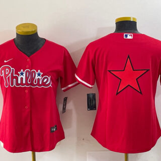 Women's Philadelphia Phillies Red Big Logo Stitched Baseball Jersey(Run Small)
