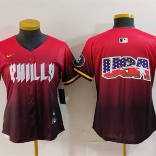 Women's Philadelphia Phillies Team Big Logo Red 2024 City Connect Limited Stitched Baseball Jersey