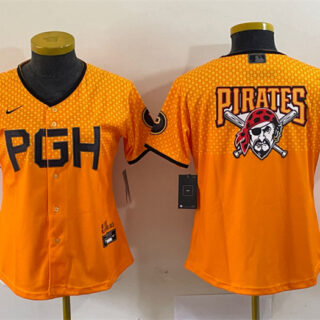 Women's Pittsburgh Pirates Gold 2023 City Connect Team Big Logo Stitched Jersey