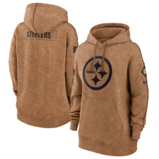Women's Pittsburgh Steelers 2023 Brown Salute To Service Pullover Hoodie(Run Small)