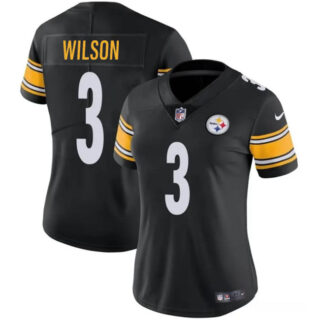Women's Pittsburgh Steelers #3 Russell Wilson Black Vapor Stitched Football Jersey(Run Small)