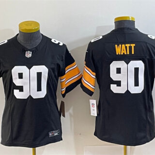 Women's Pittsburgh Steelers #90 T. J. Watt Black 2023 F.U.S.E. Stitched Football Jersey(Run Small)