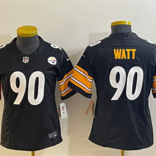 Women's Pittsburgh Steelers #90 T. J. Watt Black 2023 F.U.S.E. Stitched Football Jersey(Run Small)