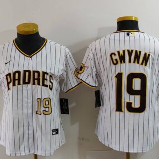 Women's San Diego Padres #19 19 Tony Gwynn White With PS Patch Cool Base Stitched Baseball Jerseys
