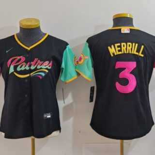 Women's San Diego Padres #3 Jackson Merrill Black City Connect Stitched Baseball Jersey(Run Small)