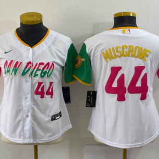 Women's San Diego Padres #44 Joe Musgrove 2022 White City Connect Cool Base Stitched Baseball Jersey(Run Small)1