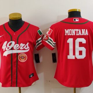 Women's San Francisco 49ers #16 Joe Montana Red Mexico With Patch Cool Base Stitched Baseball Jersey(Run Small)