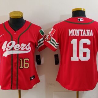 Women's San Francisco 49ers #16 Joe Montana Red Mexico With Patch Cool Base Stitched Baseball Jersey(Run Small)