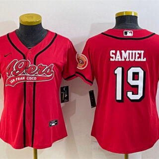 Women's San Francisco 49ers #19 Deebo Samuel New Red With Patch Cool Base Stitched Baseball Jersey(Run Small)