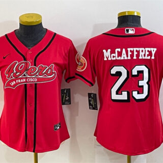 Women's San Francisco 49ers #23 Christian McCaffrey New Red With Patch Cool Base Stitched Baseball Jersey(Run Small)