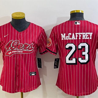 Women's San Francisco 49ers #23 Christian McCaffrey New Red With Patch Cool Base Stitched Baseball Jersey(Run Small)S