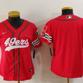 Women's San Francisco 49ers Blank Red Mexico With Patch Cool Base Stitched Baseball Jersey(Run Small)